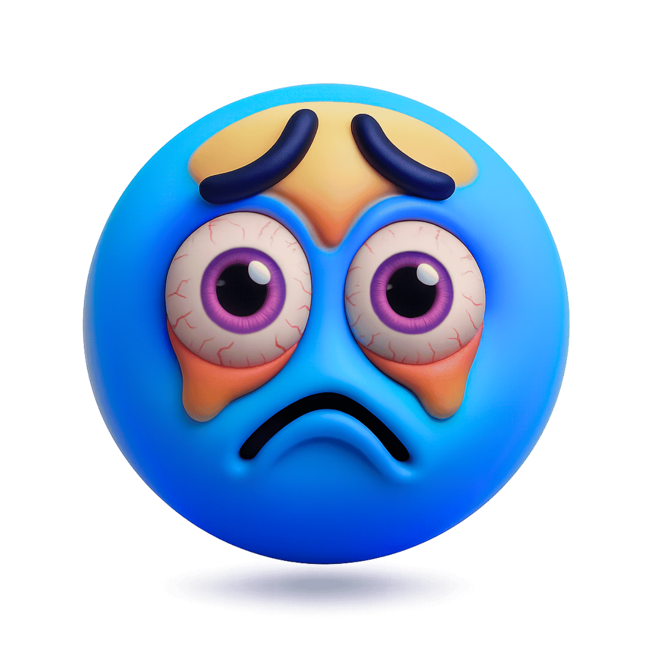 Rainbow fever blue emoji face showing extreme tiredness and stress with bulging eyes