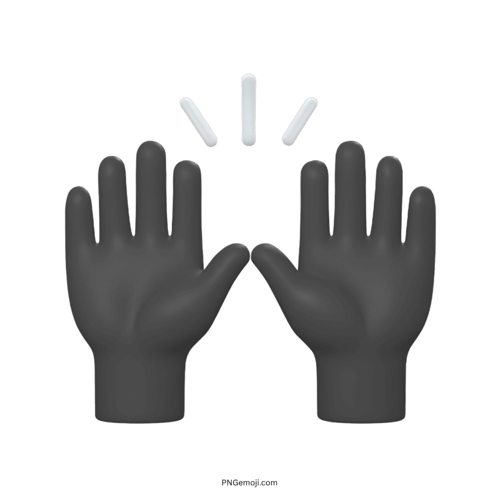 Black raising hand emoji illustration with two hands and three white lines above them.