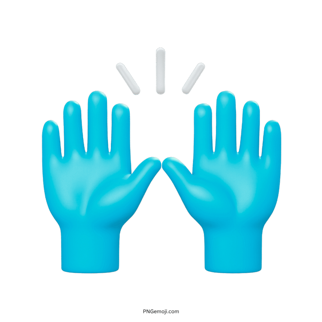  Blue raising hand emoji illustration with two hands and three white lines above them.