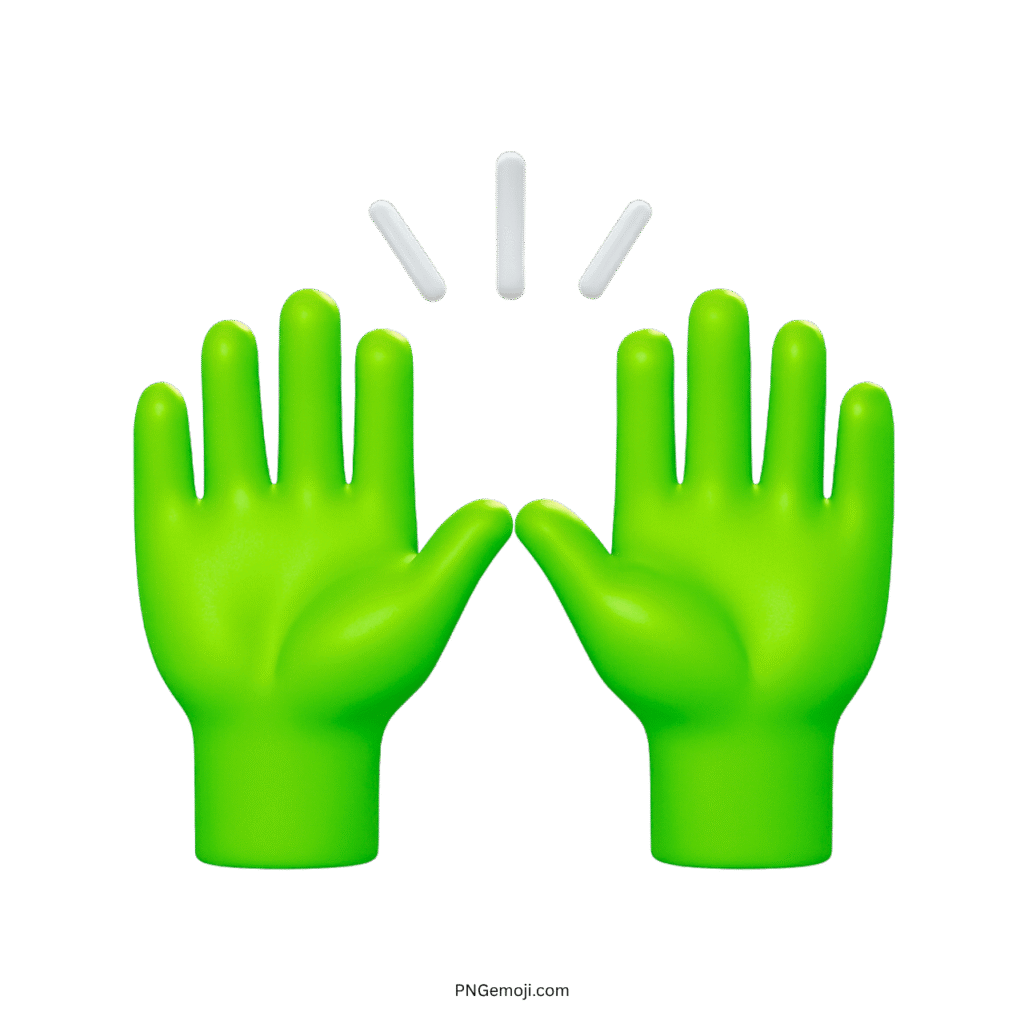 Green raising hand emoji illustration with two hands and three white lines above them.