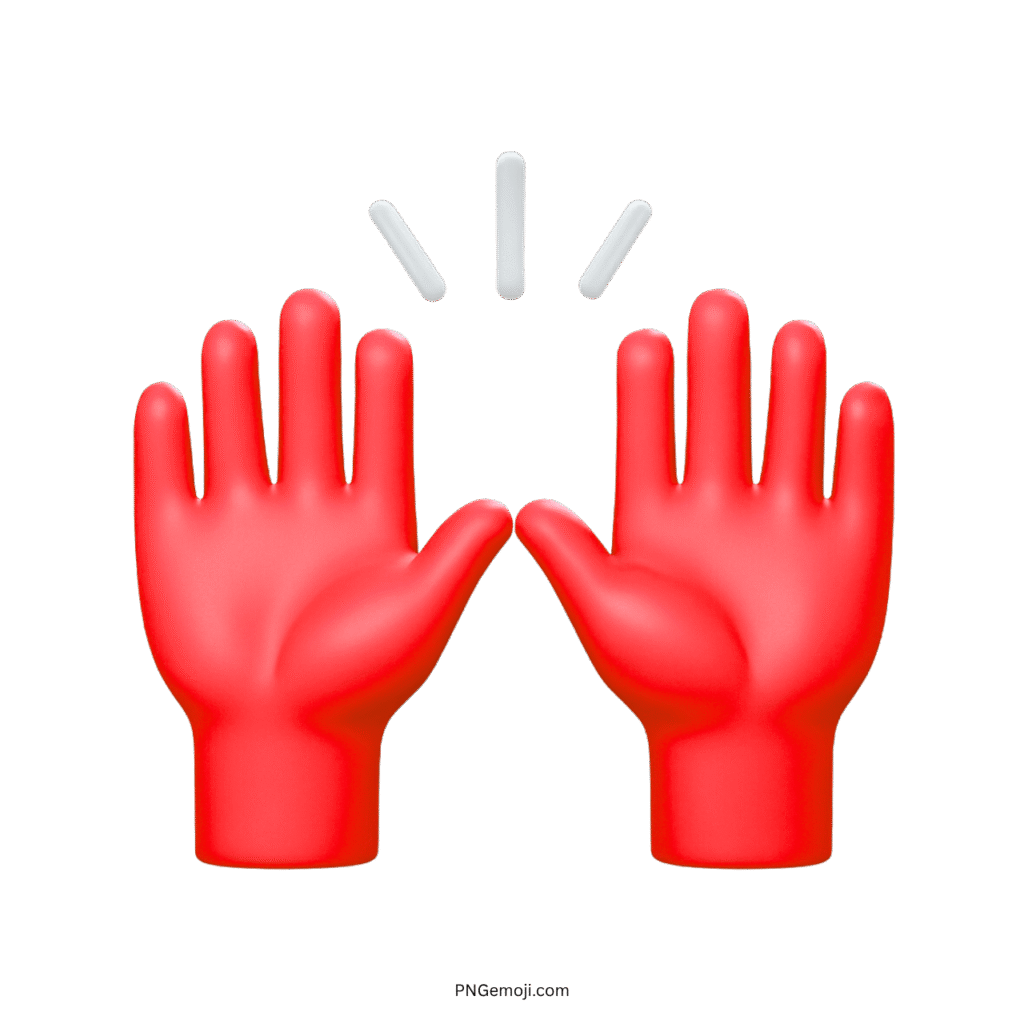 Red raising hand emoji illustration with two hands and three white lines above them.