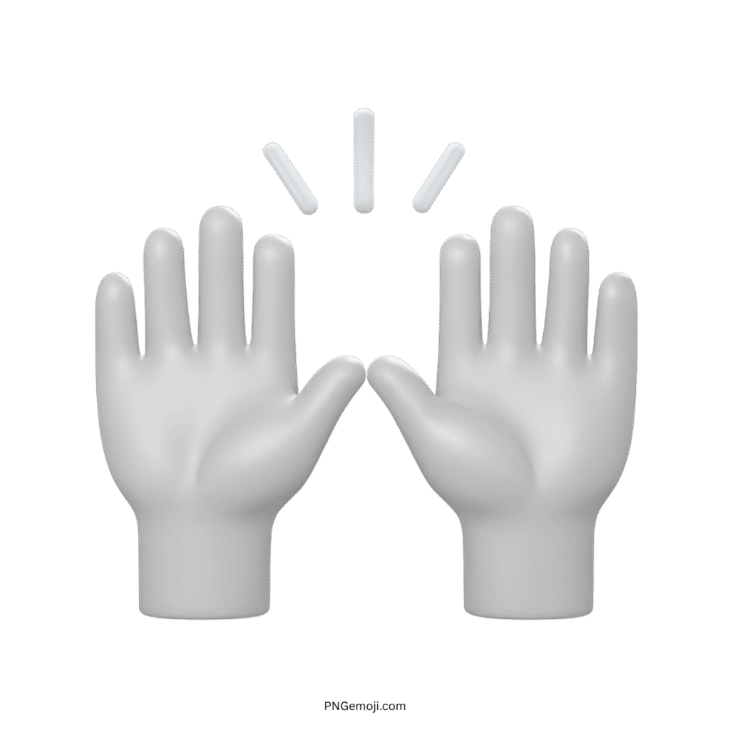 White raising hand emoji illustration with two hands and three white lines above them.