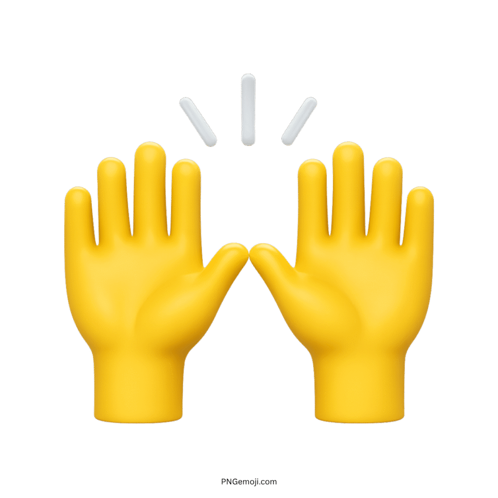 Yellow raising hand emoji illustration with two hands and three white lines above them.