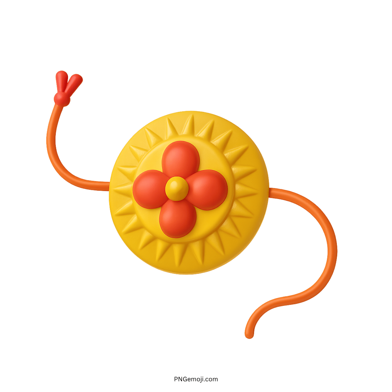 Yellow 3D rakhi emoji with orange flower design and festive curved thread