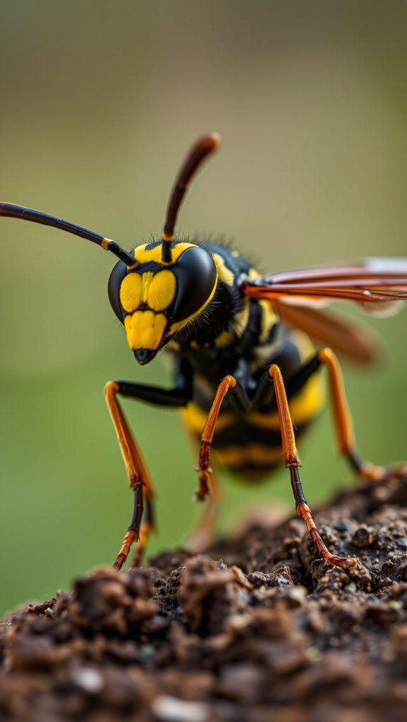 Ultra realistic close-up wasp wallpaper with detailed wings and vibrant yellow-black body