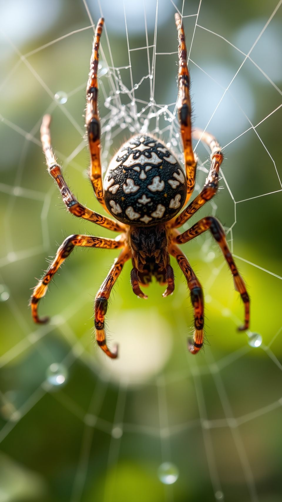 Realistic close-up spider on web with detailed patterns and natural background wallpaper