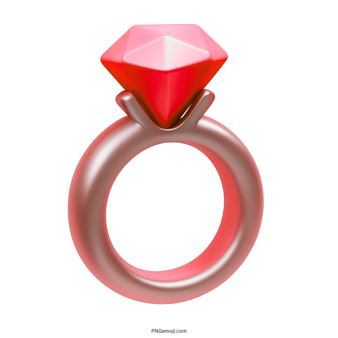 Red 3D diamond ring emoji PNG with transparent background for love and clipart designs