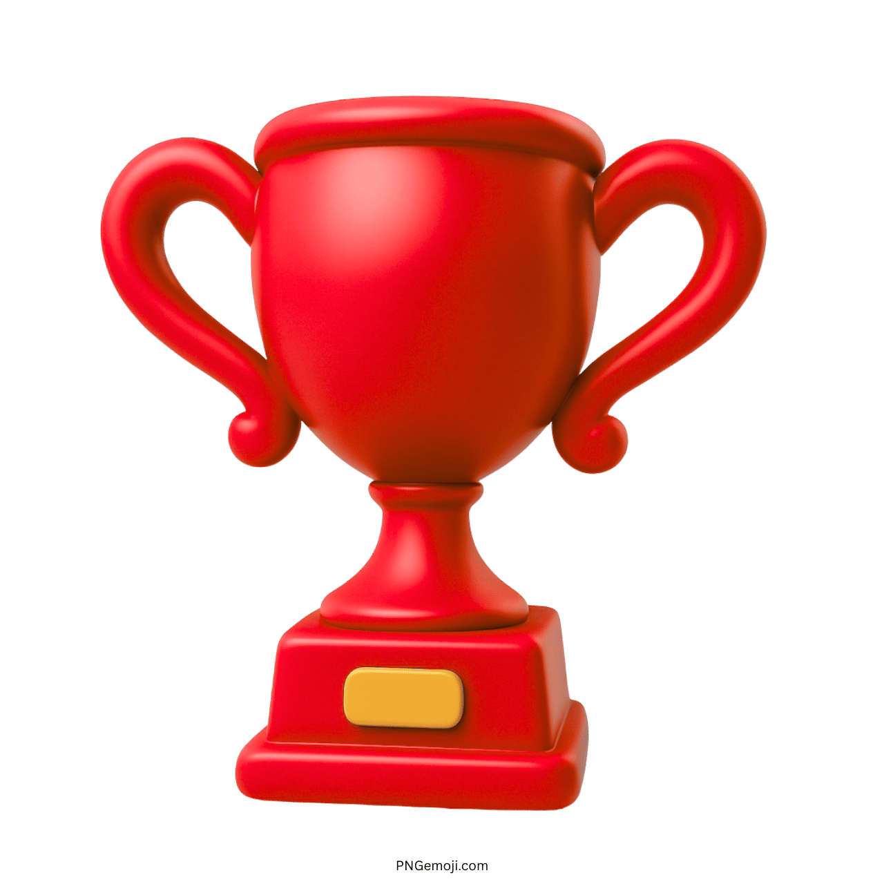 Red 3D trophy emoji with handles and stand on transparent background PNG