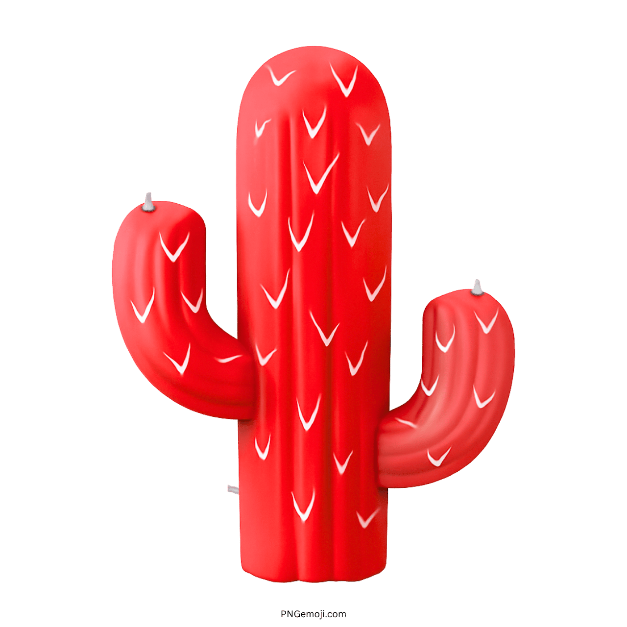 3D red cactus emoji on transparent background, featuring white thorn patterns