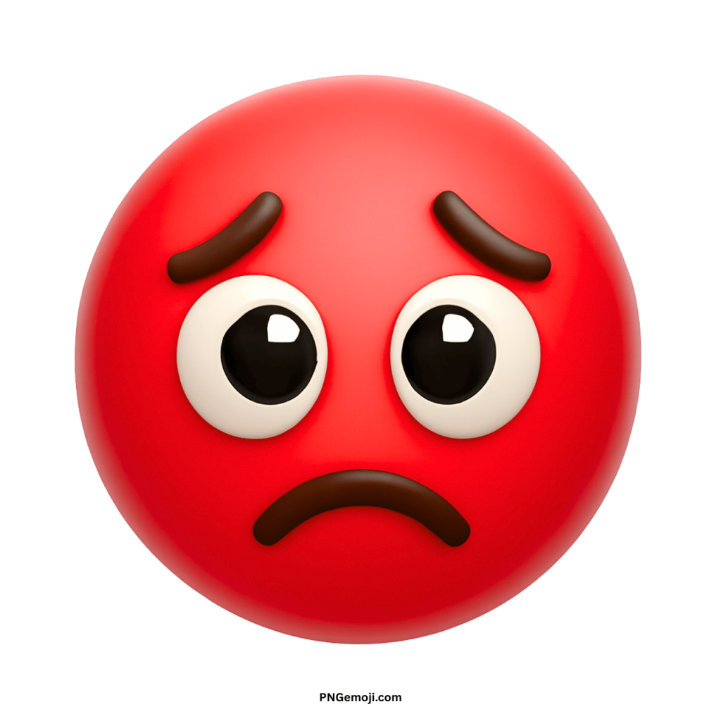 Red disappointed face emoji with big sad eyes, arched brows, and a frowning mouth