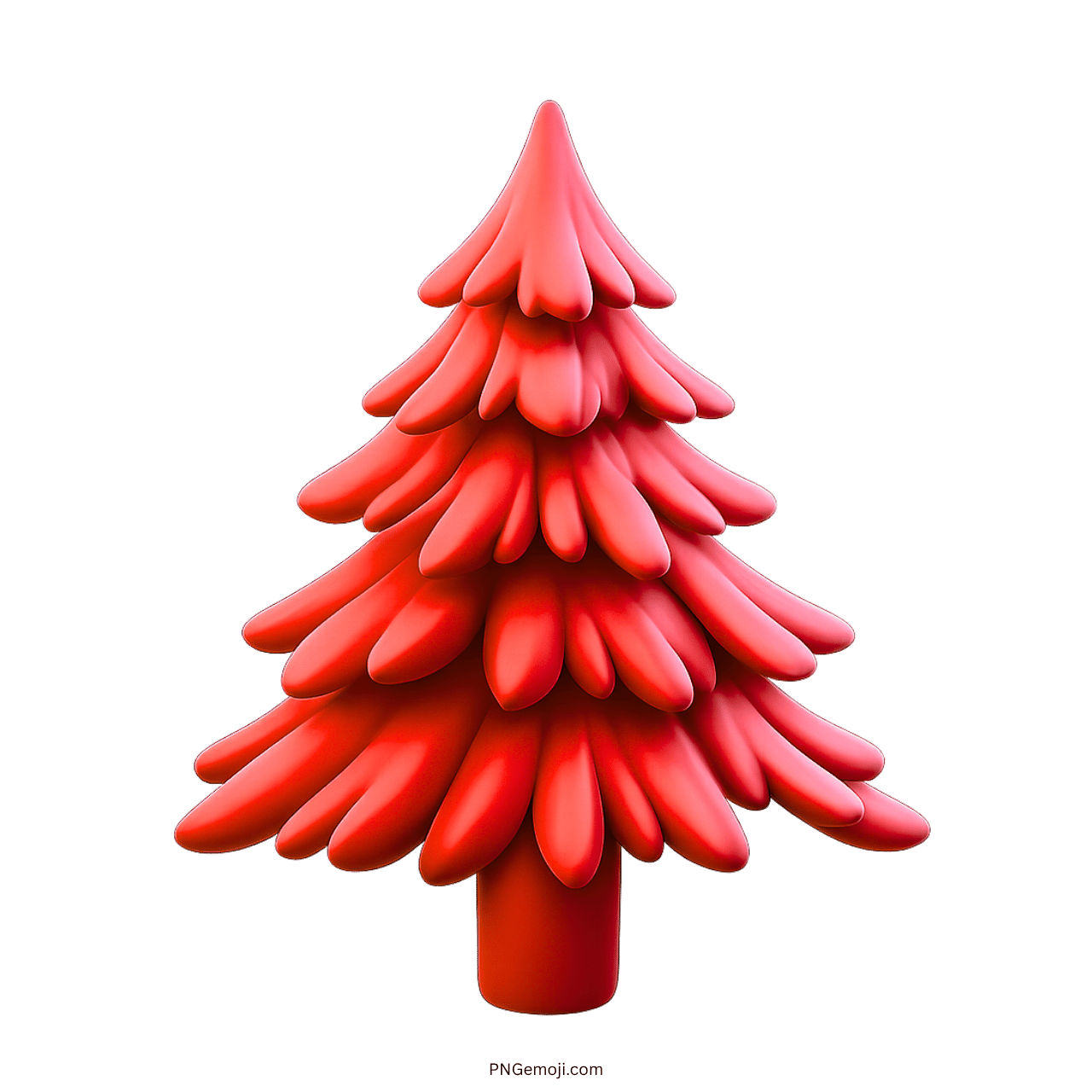 3D red evergreen tree emoji with stylized leaves and trunk, transparent background