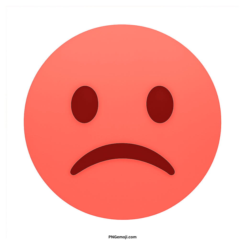 Red frowning face emoji showing sadness, worry, or unhappy emotional expression illustration