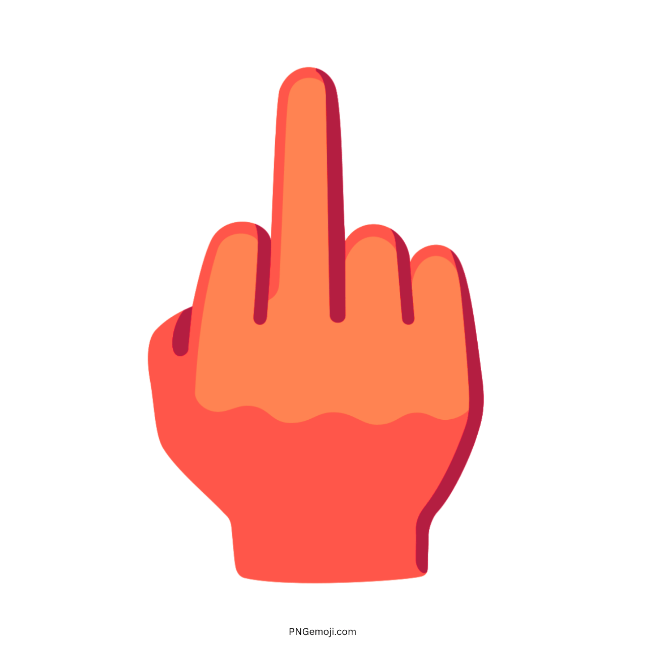 Red hand with raised middle finger emoji, transparent background PNG