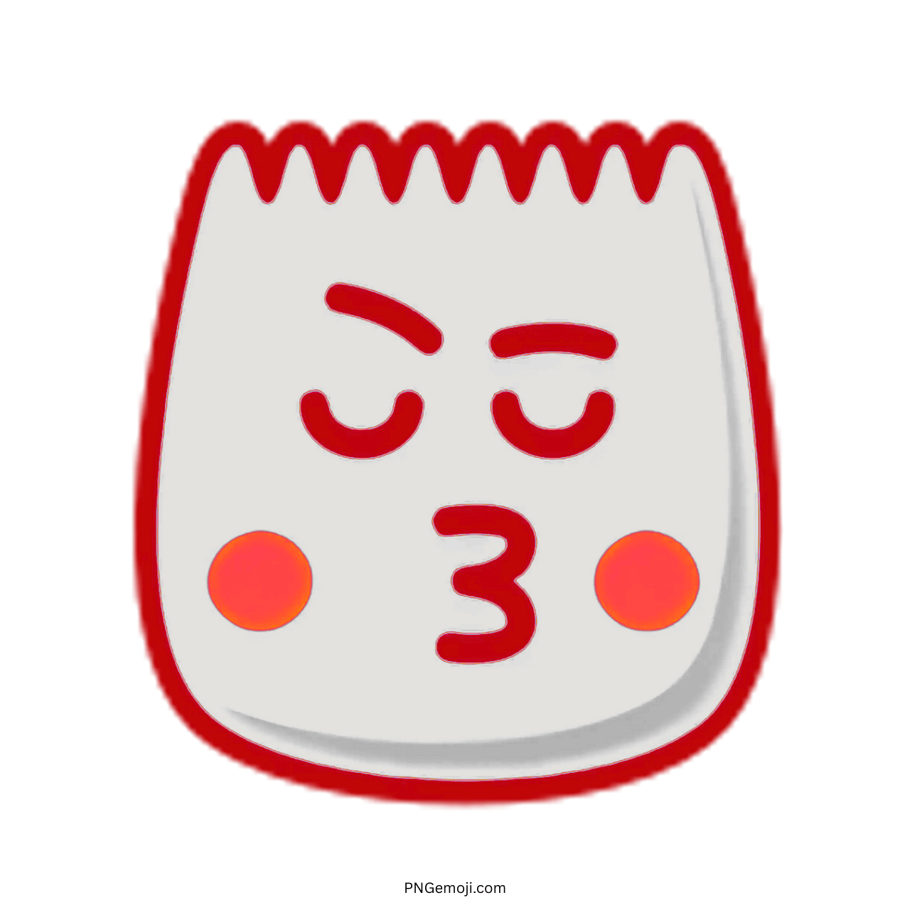 Red outline TikTok pride emoji kiss face with blush cheeks PNG