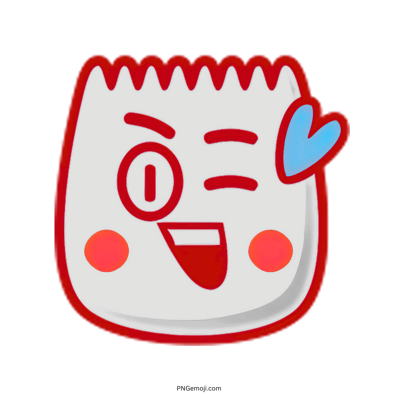 Winking Blink TikTok emoji with heart-shaped blue detail and red outline, cheerful expression.