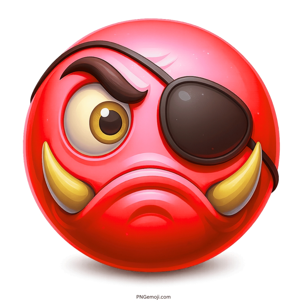 Red monster emoji with eyepatch and tusks showing angry pirate cartoon face