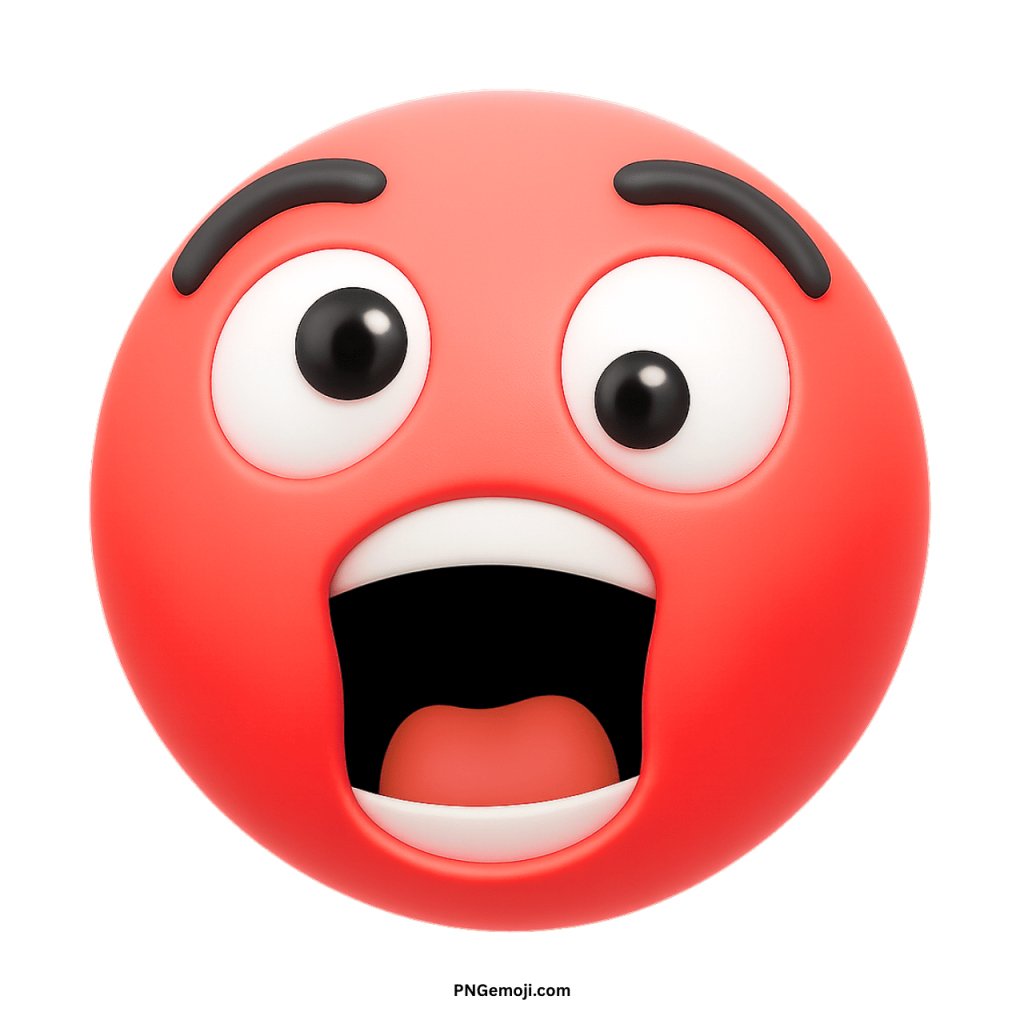 Red shocked emoji animation with wide eyes and open mouth showing surprise reaction