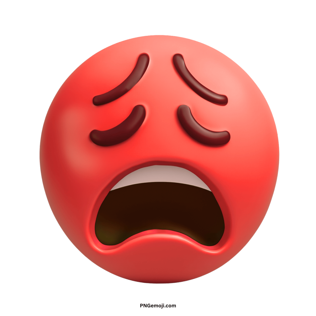 Red weary emoji face showing tiredness, stress, frustration, and emotional exhaustion expression