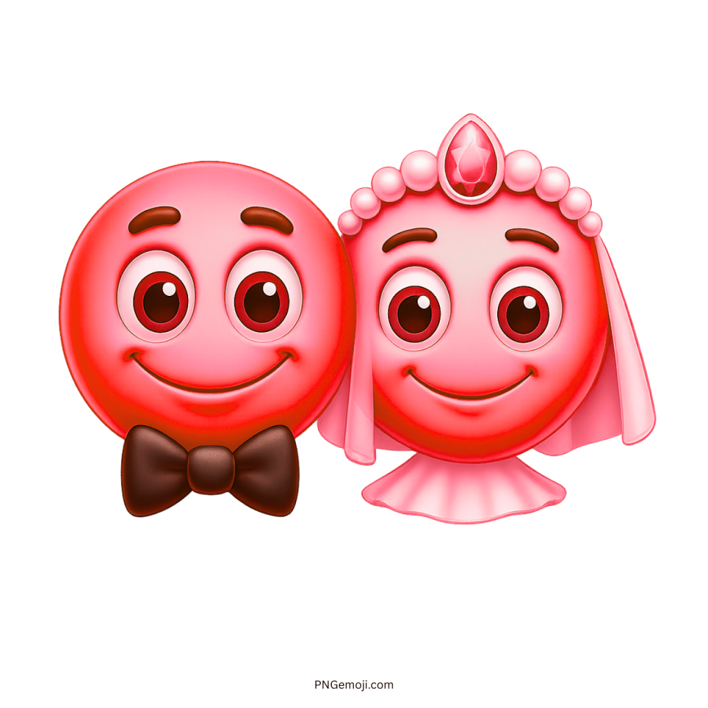 Red wedding smiley emoji couple with bride in veil and groom in bow tie