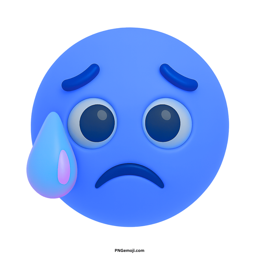 3D relieved emoji with blue face, single tear, sad emotional expression