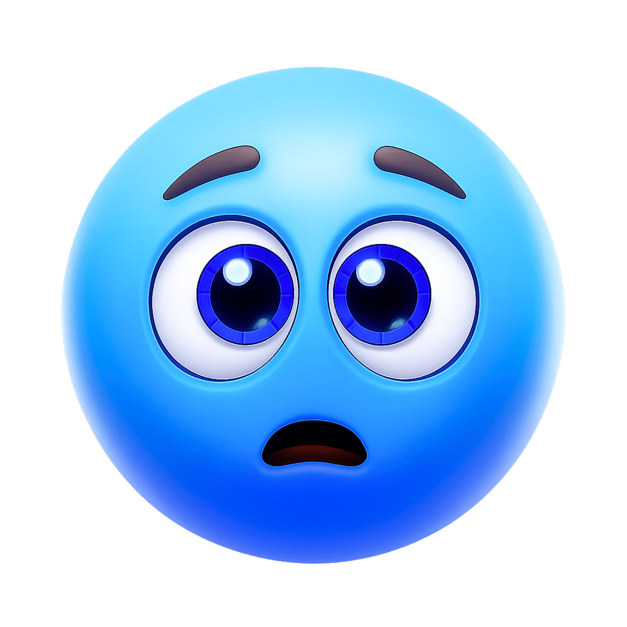 A cute blue emoji with big eyes and a surprised expression, showing shock or disbelief.
