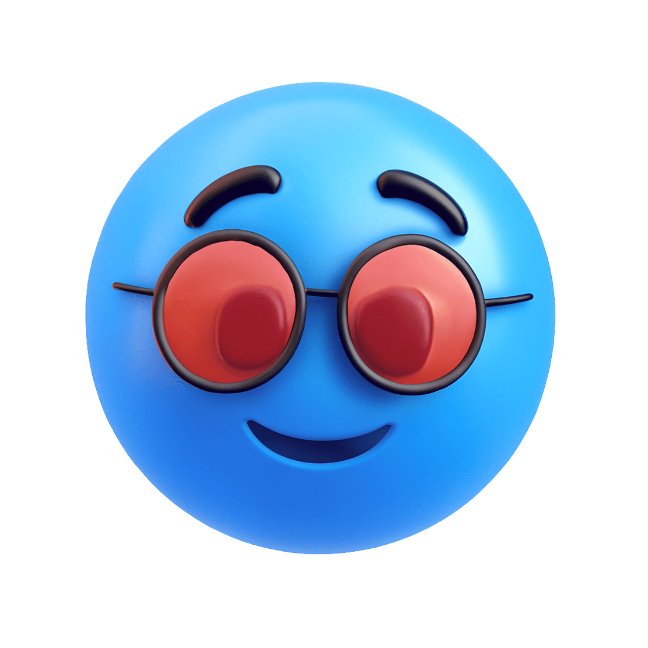 3D Rose Colored Glasses Emoji in Blue with Transparent Background
