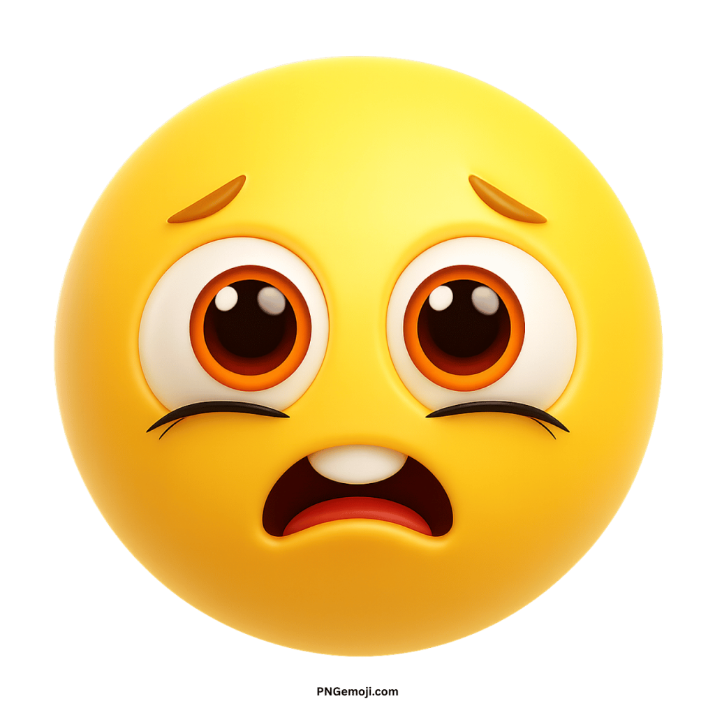 Sad animated yellow emoji face with wide eyes showing worried scared emotional expression