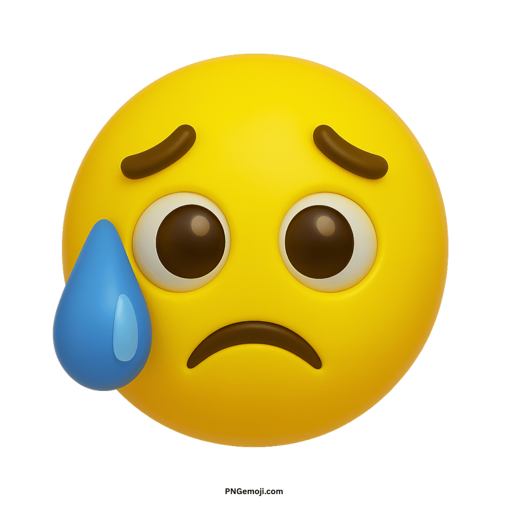Crying face emoji with single tear, sad expression, emotional yellow face symbol
