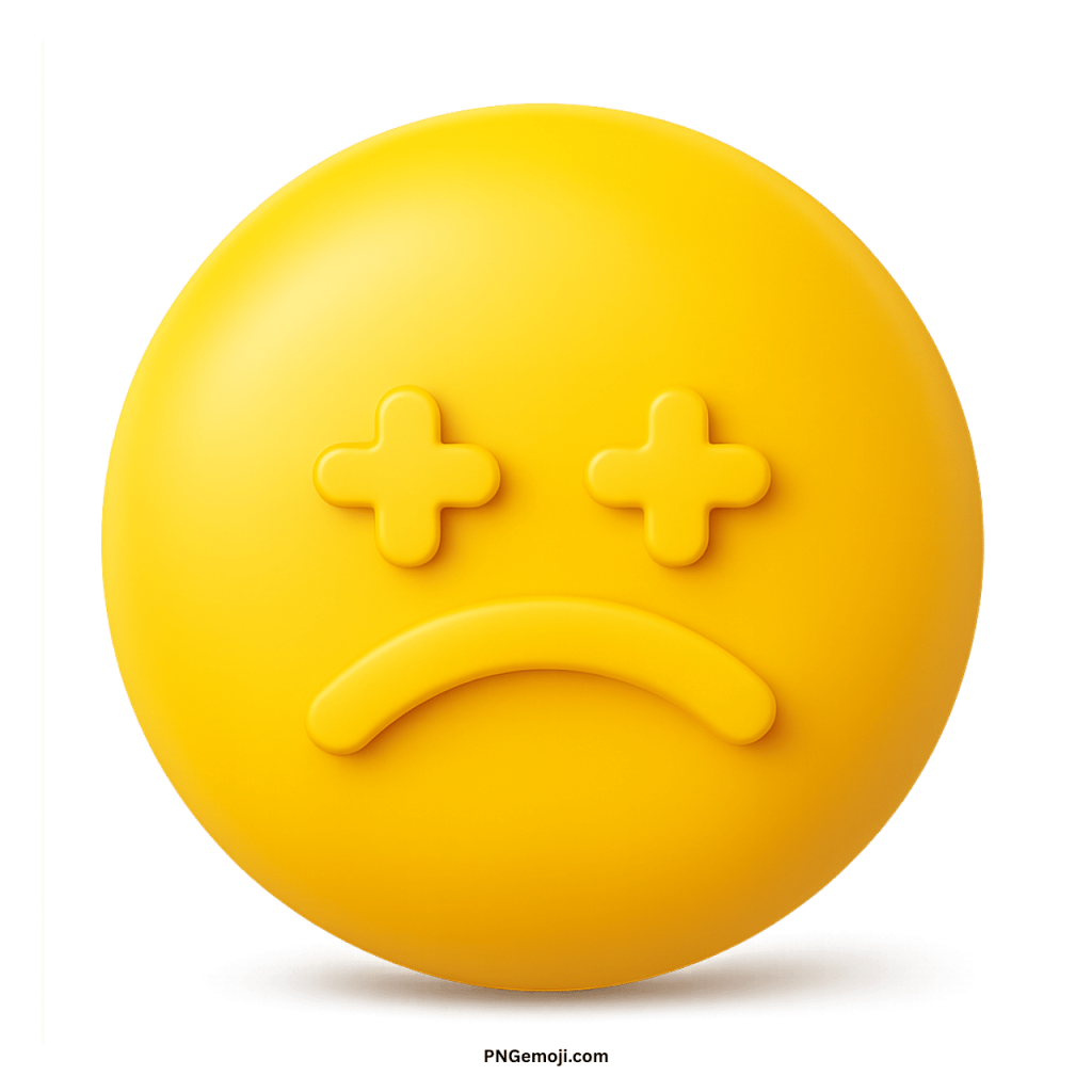 Sad lonely emoji yellow face with frown and cross eyes expressing sadness and depression
