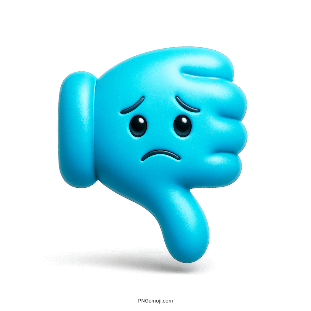 Sad Thumbs Down Emoji 3D blue with glossy texture, symbolizing disappointment.