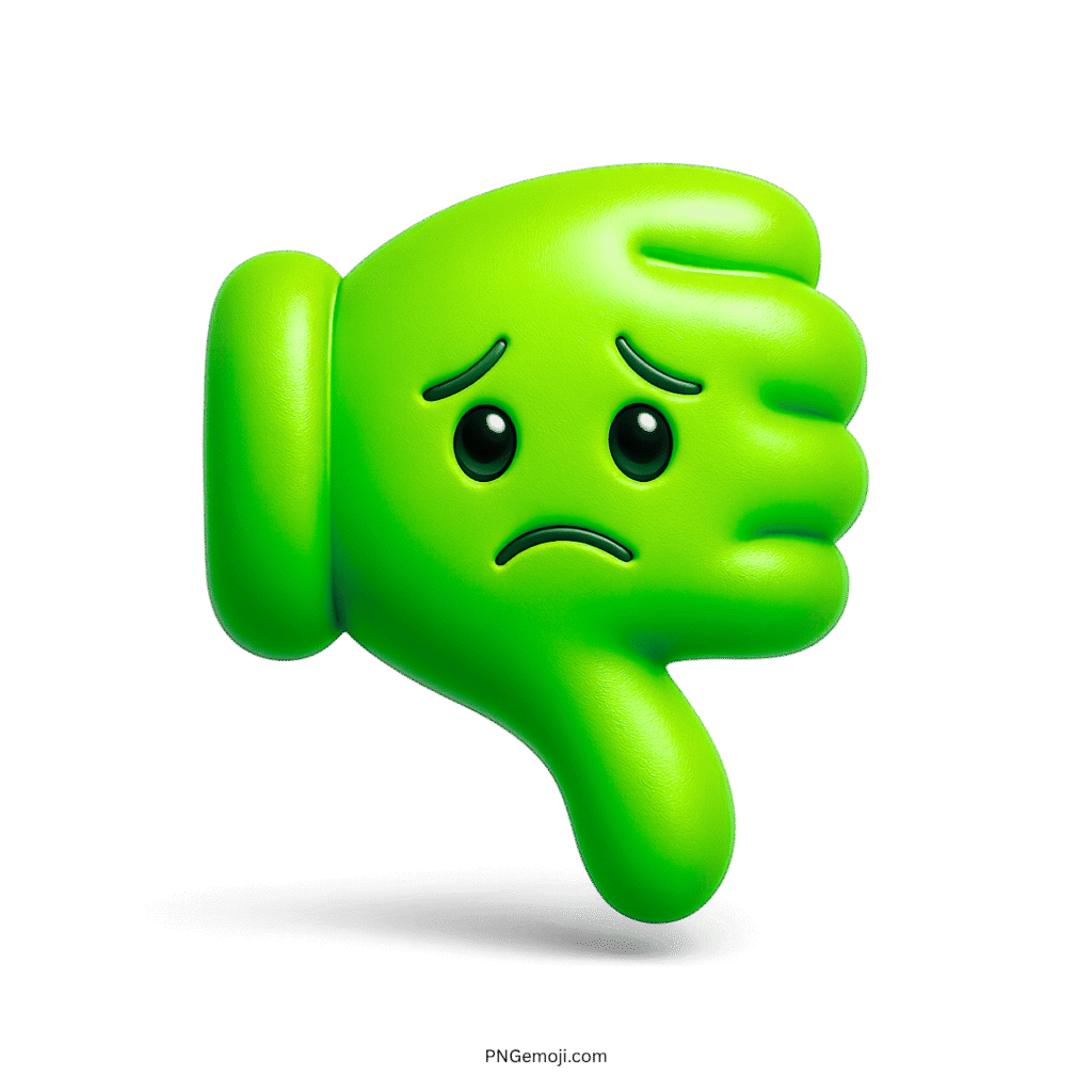 Sad Thumbs Down Emoji 3D green with glossy finish, displaying sadness and disappointment.