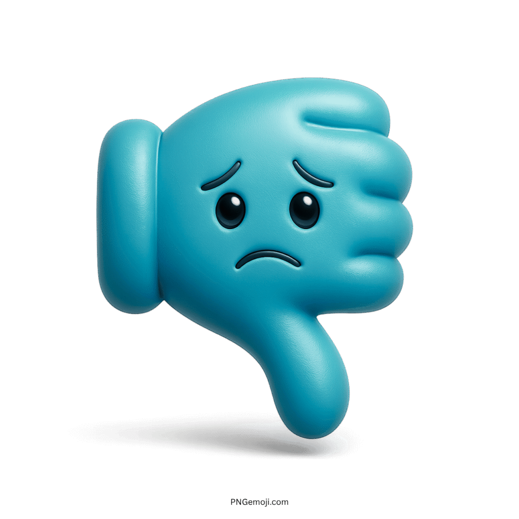 Sad Thumbs Down Emoji 3D light blue with glossy texture, expressing sadness and disapproval.