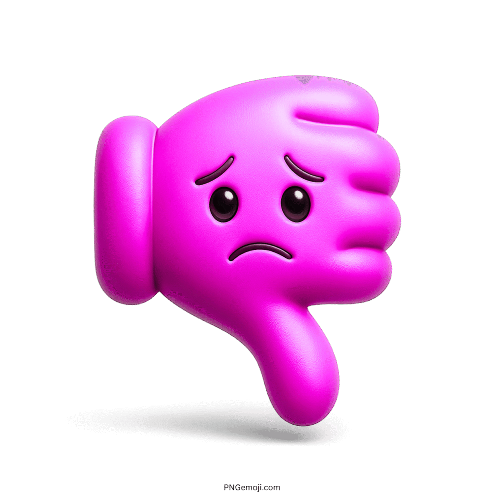 Sad Thumbs Down Emoji 3D pink with glossy texture, showing disappointment and sadness.