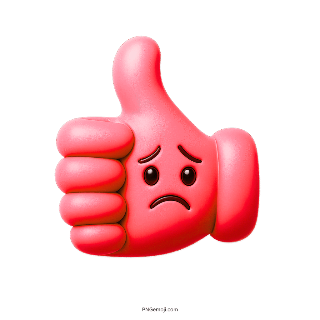 3D red thumbs up emoji with sad face, expressing disappointment.