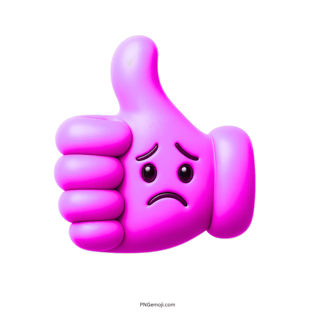 Sad thumbs up emoji with a pink color, expressing disappointment or irony.