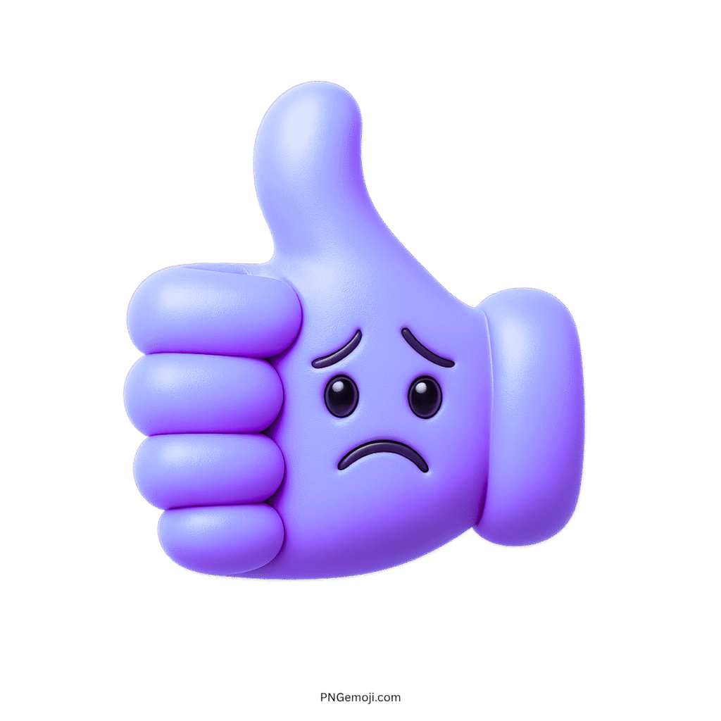 Purple sad thumbs-up emoji expressing disappointment or irony.