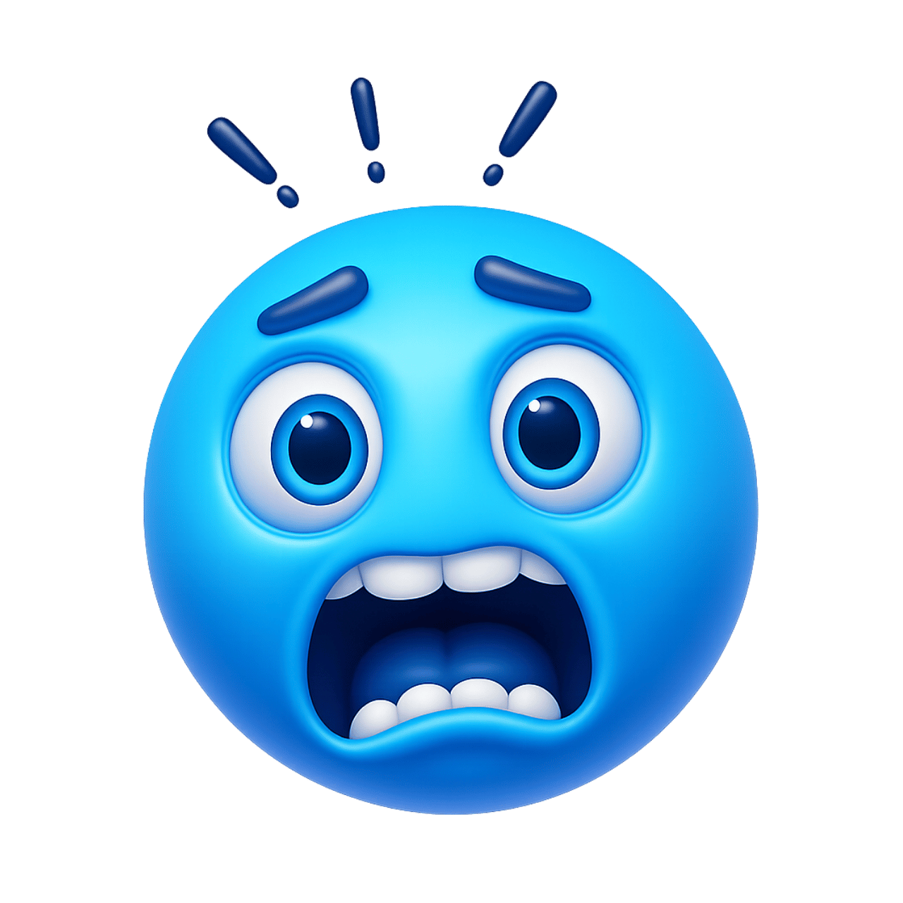 Scared smiley emoji with wide eyes blue 3D face showing fear and shock expression