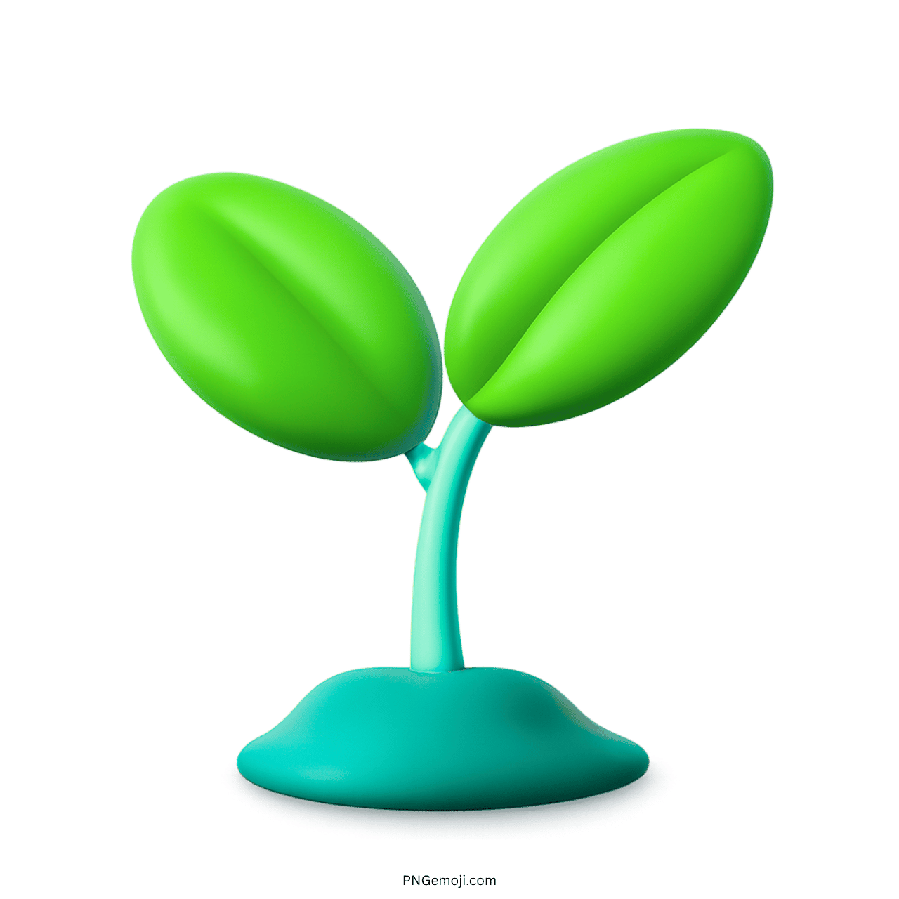  3D seedling emoji with green leaves and blue stem