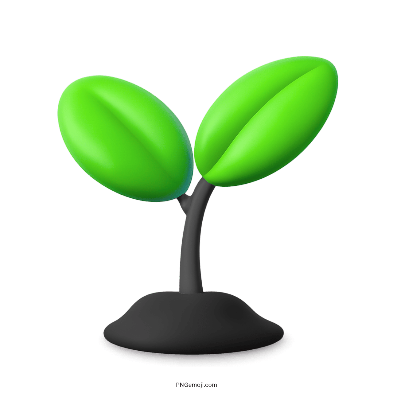 3D seedling emoji with green leaves and black base, symbolizing growth.