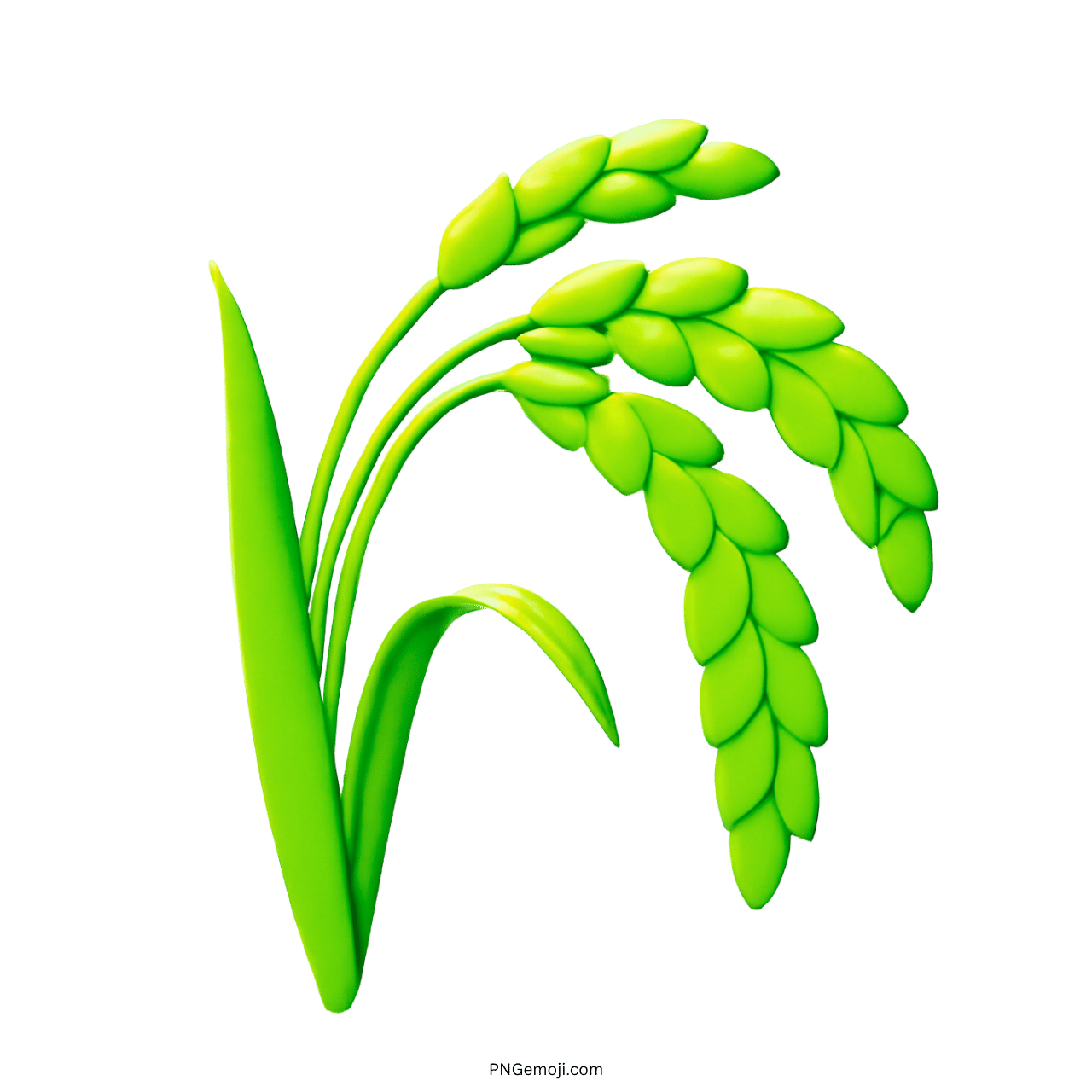 Green sheaf of rice emoji with stylized rice grains and leaves.