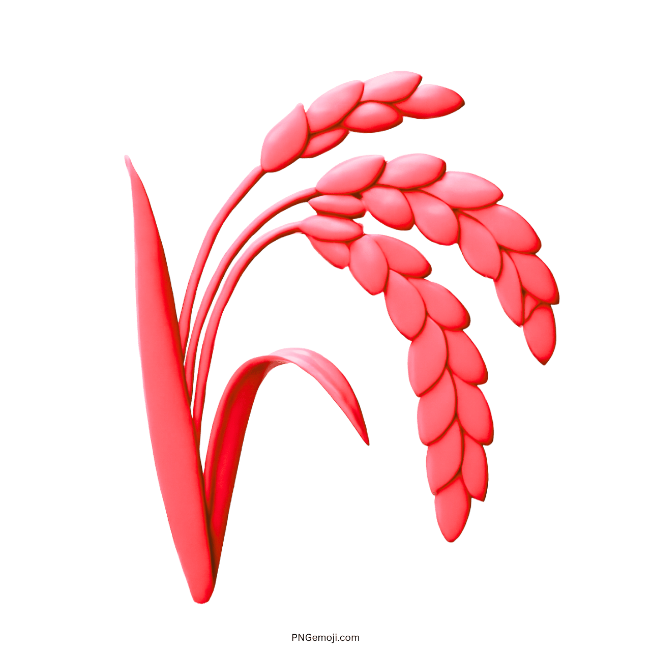 Pink sheaf of rice emoji with stylized rice grains and leaves
