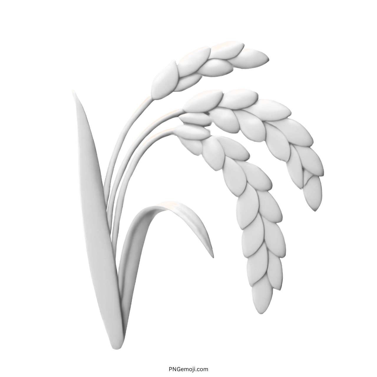 White sheaf of rice emoji with stylized rice grains and leaves