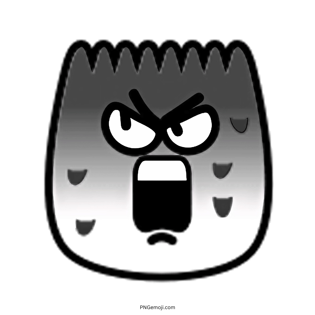 Shock TikTok emoji with fierce eyes, open mouth, and grey-black gradient face
