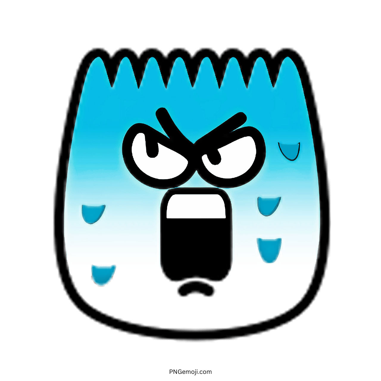 Shock TikTok emoji with fierce eyes, open mouth, and aqua blue gradient face