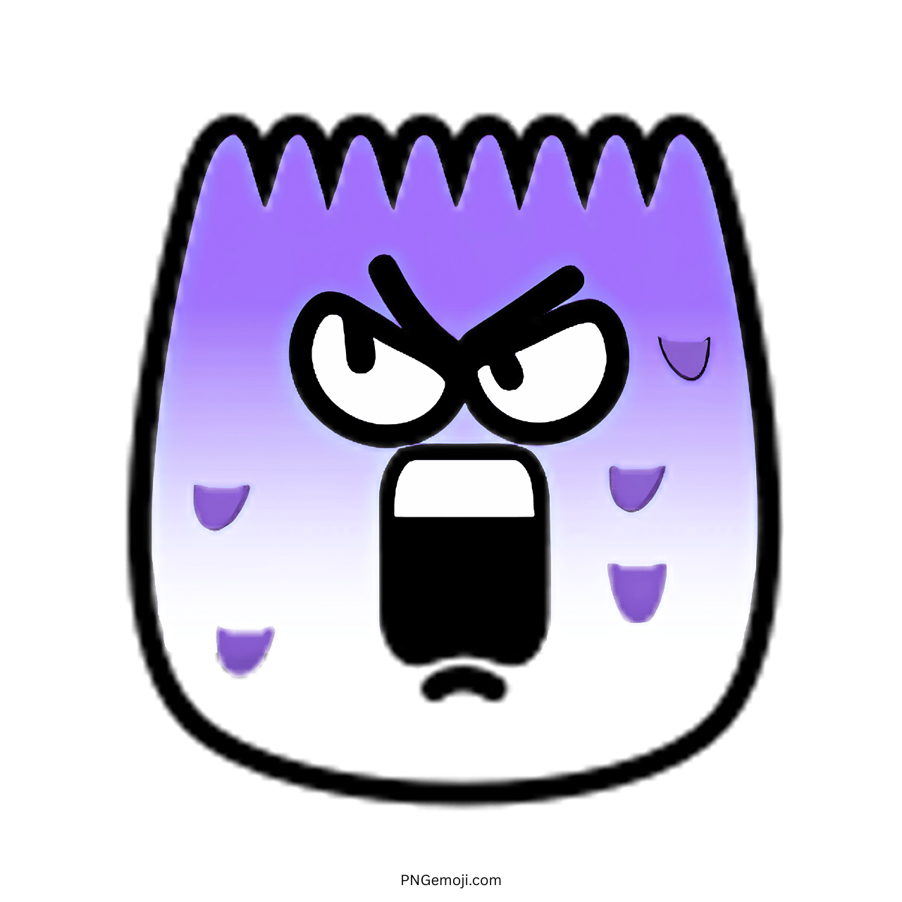 Shock TikTok emoji with angry eyes, shouting mouth, and purple gradient cartoon face