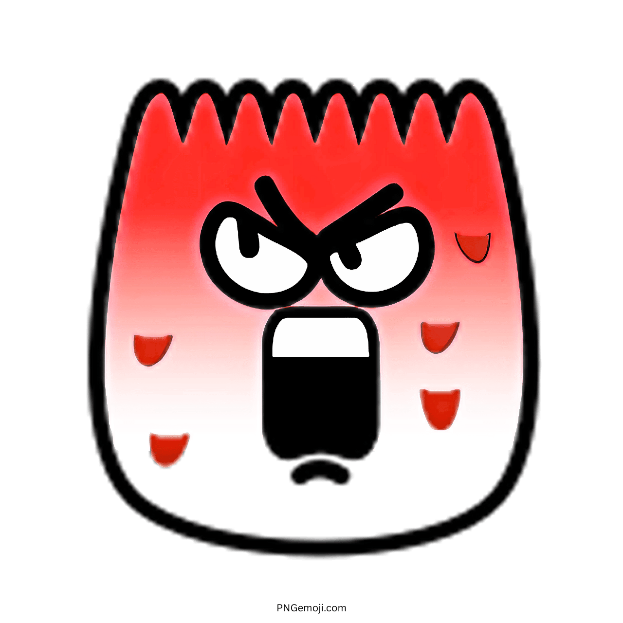 Shock TikTok emoji with angry eyes, wide mouth, and red gradient cartoon face