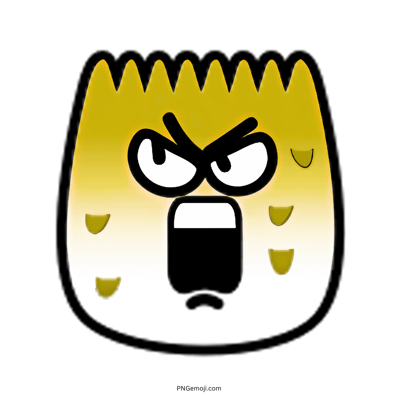Shock TikTok emoji with angry eyes, shouting mouth, and yellow gradient cartoon face