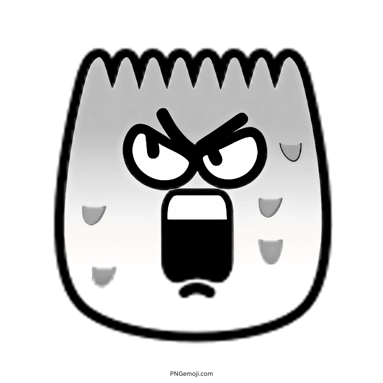 Grey Shock TikTok emoji with angry eyes, shouting mouth, and dramatic cartoon expression