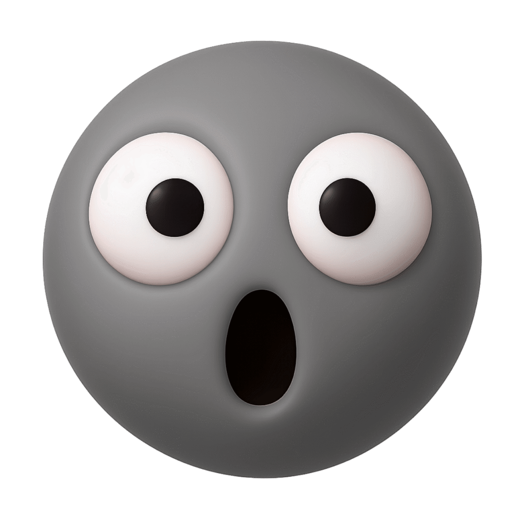 Shocked grey TikTok emoji with wide eyes and open mouth expressing surprise or disbelief