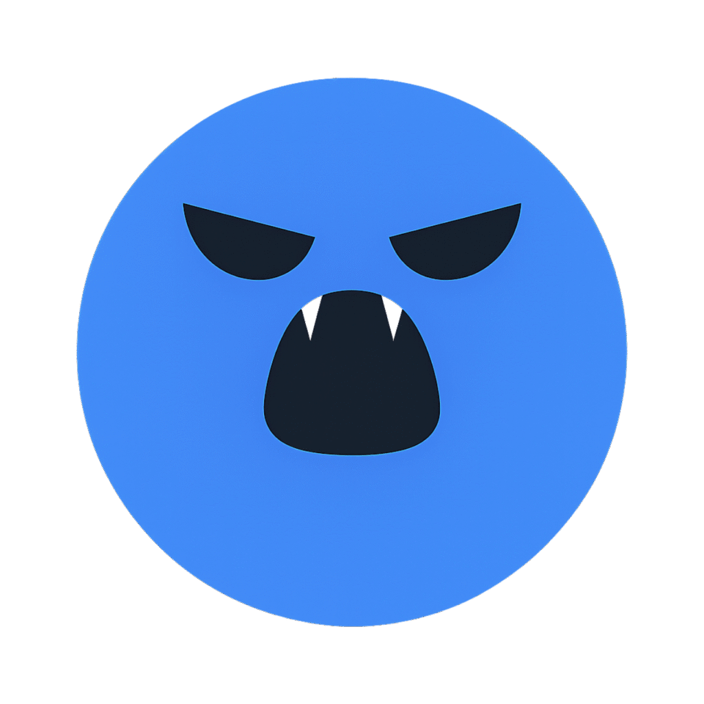 Blue shout TikTok emoji with vampire fangs showing anger expression